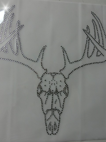 Oktoberfest Hirsch m. Geweih Hotfix Strass Bügelbild Tracht Dirndl Jäger Jagd