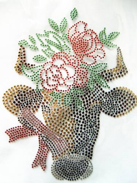 Kuh mit Rosen Hotfix Hotglue Bügelbild Bügelmotiv Strass Zauberstrass