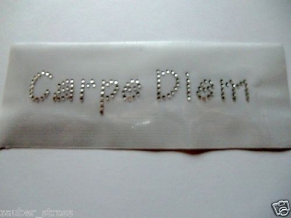 Carpe Diem Schriftzug Strass Hotglue Hotfix Bügelbild