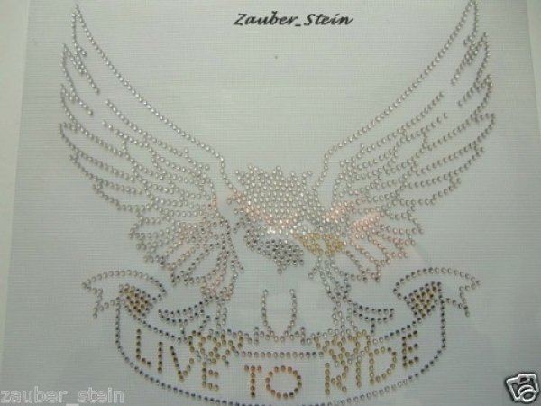 Live to Ride Adler Wappen Motorrad Bügelbild Strass TOP