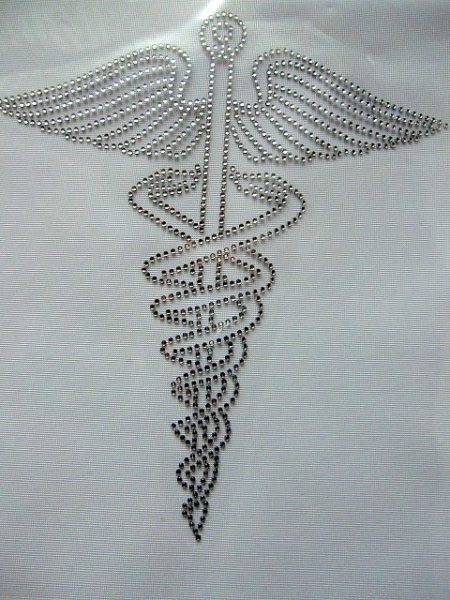 Schwert Flügel Schlangen Apotheker Hotfix Bügelbild Strass  Bügelmotiv