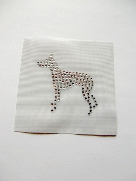 Rehpinscher Hund Hotfix Hotglue Bügelbild Strass