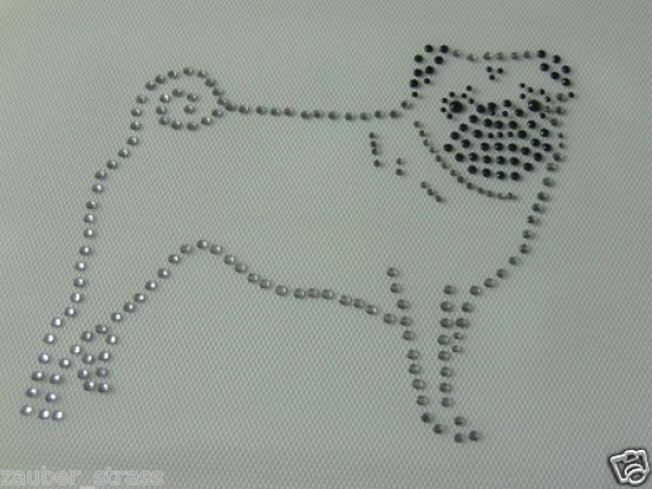 Super süßer Mops Hotfix Bügelbild Strass Shirt Jacke