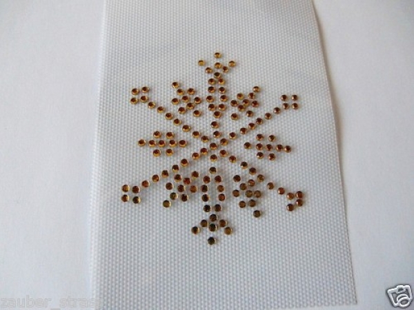 Stern Eiskristall Schneeflocke Gold Strass Hotfix Bügelbild Tischdecke Gardine
