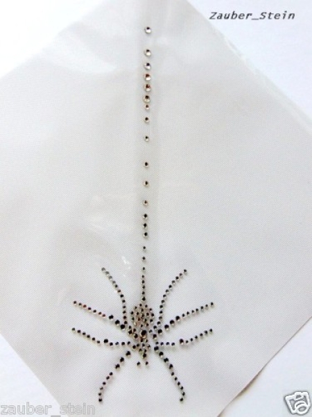 SPINNE mit Faden viel Strass Hotfix Hotglue Bügelbild Bügelmotiv
