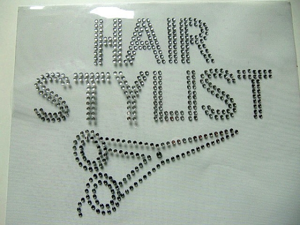 Strass Schere Bügelbild Friseur Frisör Umhang Hair Stylist Hotfix