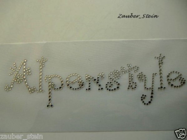 Schriftzug Alpenstyle Wies&acute;n Oktoberfest Strass Bügelbild Hotfix Hotglue