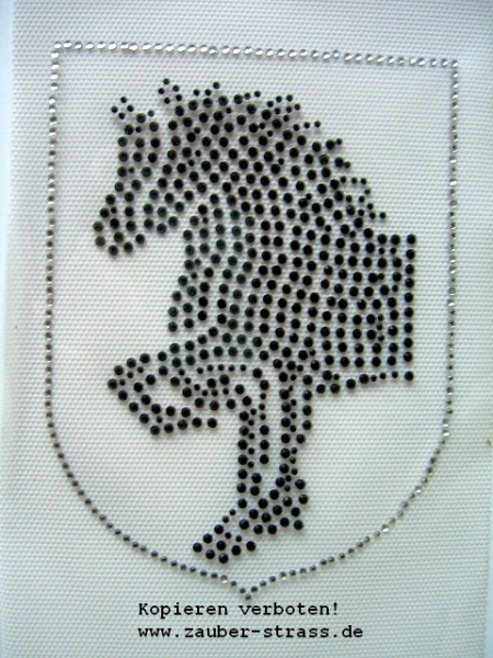 Friesen Pferd Pferde Black Schwarz Klar HOTFIX Bügelbild Strass Wappen