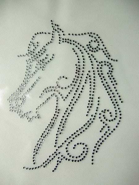 Pferd Pferdekopf Schabracke Bügelbild Strass Hotfix Hotglue Strass