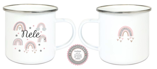 Becher Tasse Emaillebecher ganz viele Regenbogen, Mädchen, Einschulung KITA Wunschname, Dankeschön, Geburtstag, Abschied, Jubiläum, Geschenk, Kommunion, Firmung Konfirmation, Becher von Lüttentüddel
