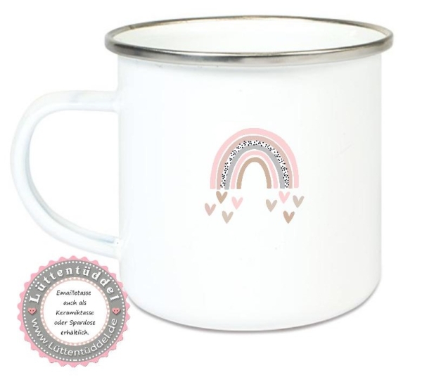 Becher Tasse Emaillebecher ganz viele Regenbogen, Mädchen, Einschulung KITA Wunschname, Dankeschön, Geburtstag, Abschied, Jubiläum, Geschenk, Kommunion, Firmung Konfirmation, Becher von Lüttentüddel
