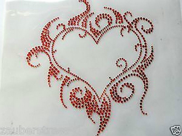 Herz Triball Groß Strass Bügelbild Hotfix Hotglue Rottöne Rot