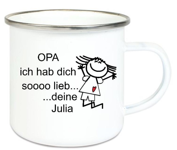 Tasse Emailletasse Strichmännchen Opa... Name, Wunschname,Vatertag, Muttertag Dankeschön, Abschied, Jubiläum, Geschenk, Becher von Lüttentüddel