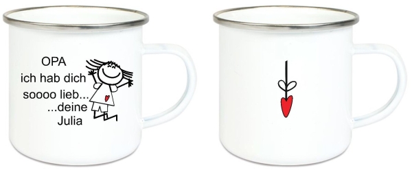 Tasse Emailletasse Strichmännchen Opa... Name, Wunschname,Vatertag, Muttertag Dankeschön, Abschied, Jubiläum, Geschenk, Becher von Lüttentüddel