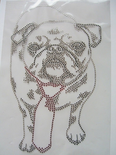 Mops Hund Strass Hotfix Hotglue Bügelbild Bügelmotiv z.B T-Shirt